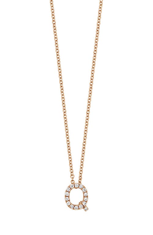 Bony Levy 18k Gold Pavé Diamond Initial Pendant Necklace in Rose Gold - Q at Nordstrom, Size 18 In