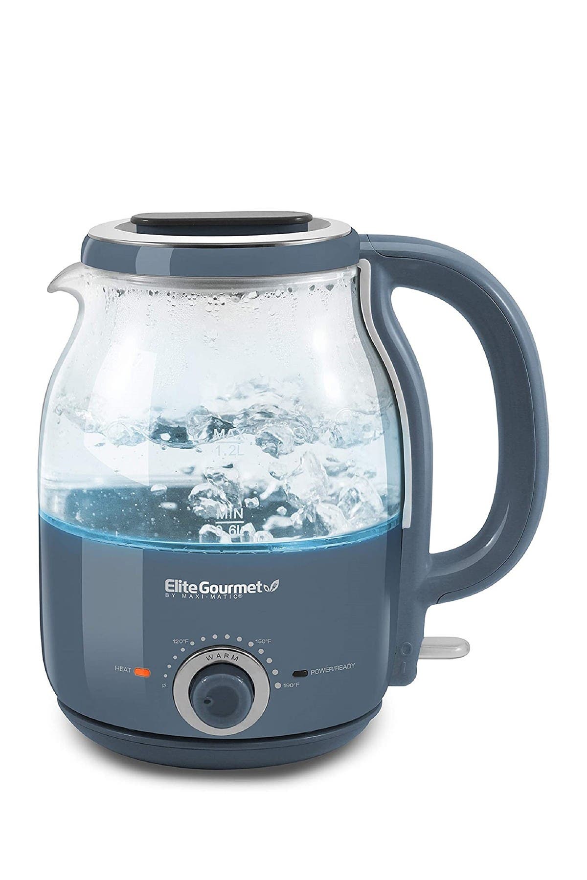 Maxi-matic Elite Gourmet 1.2l Adjustable Temperature Electric Glass Kettle In Slate Blue