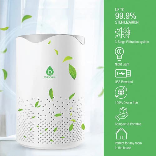 Pursonic Usb Powered True Hepa Air Purifier In White