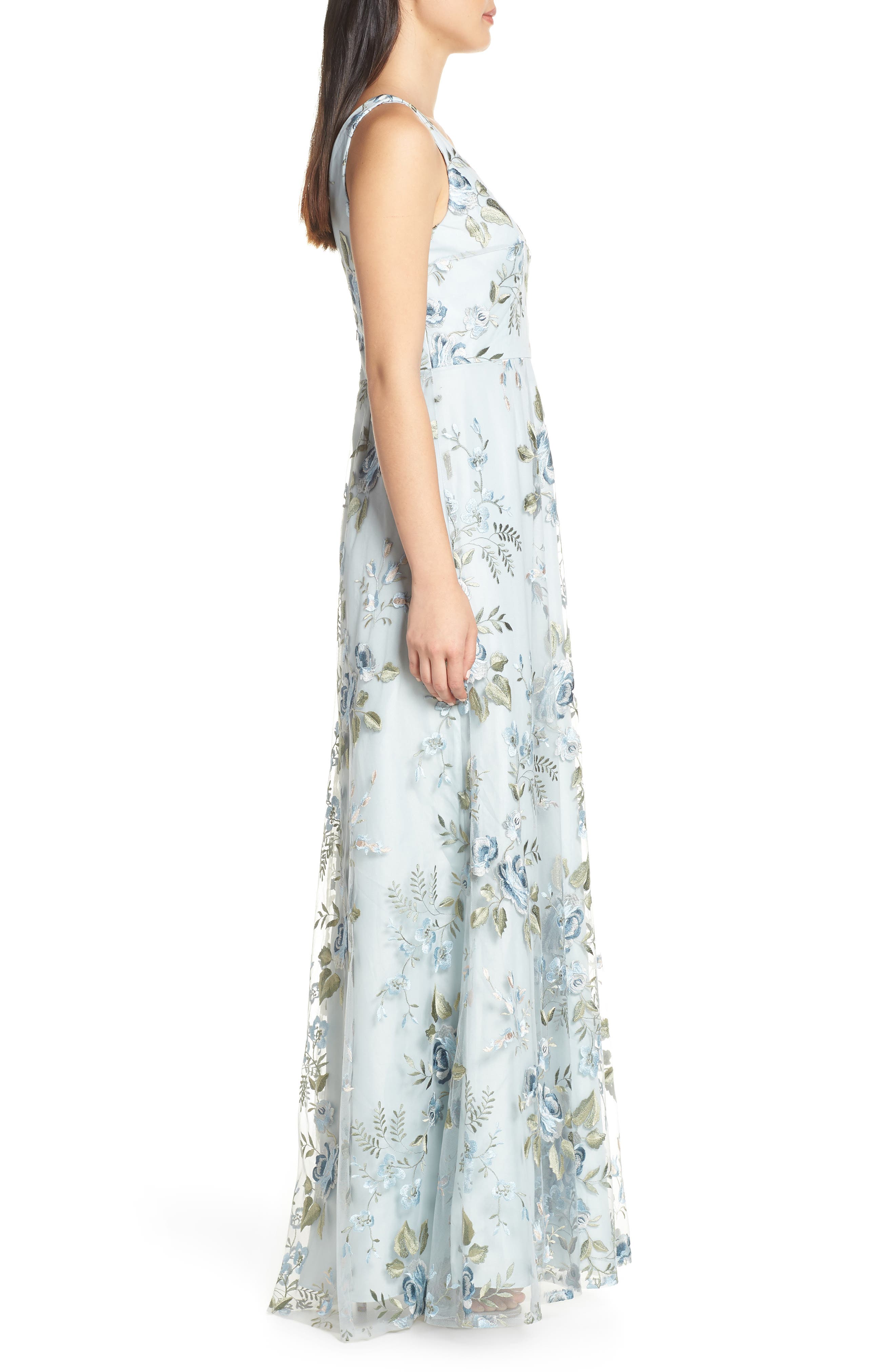 tatum floral embroidered tulle evening dress