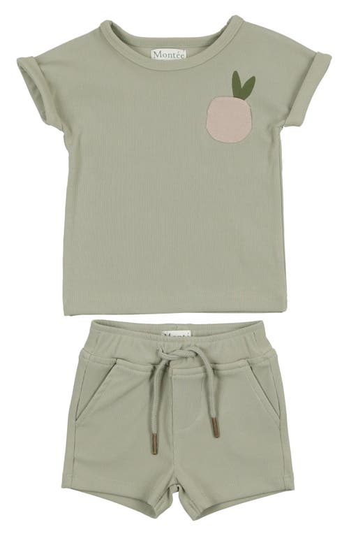 Maniere Manière Berry Rib Top & Shorts Set In Sage