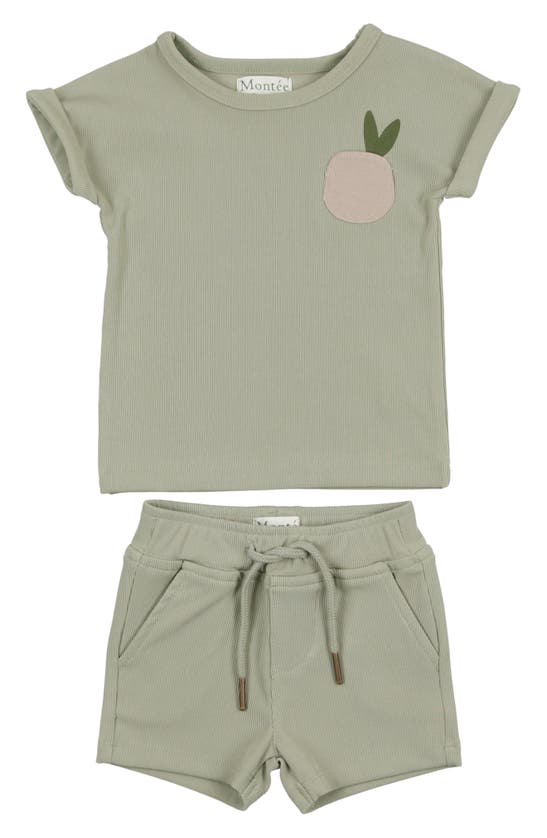 Maniere Babies' Berry Rib Top & Shorts Set In Sage
