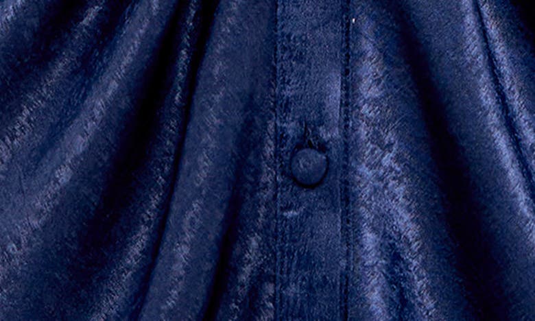 Endless Rose Ruched Long Sleeve Satin Shirtdress In Navy