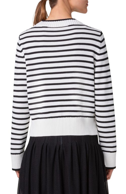 Akris Punto Chunky Cotton Striped Knit Sweater In Cream-black