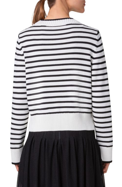 Shop Akris Punto Stripe Boxy Cotton Sweater In Cream-black