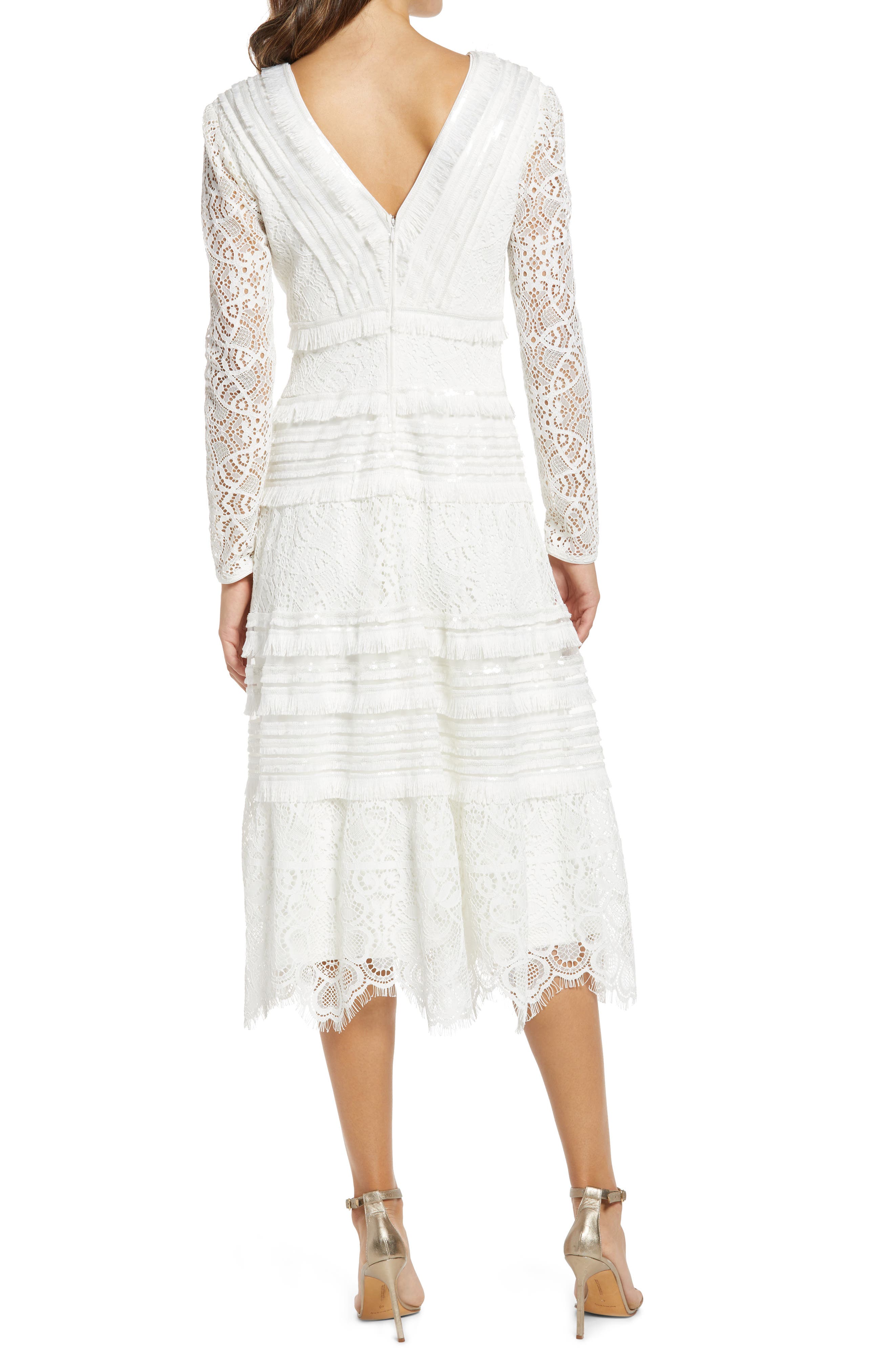 Tadashi Shoji Long Sleeve Fringe Dress 