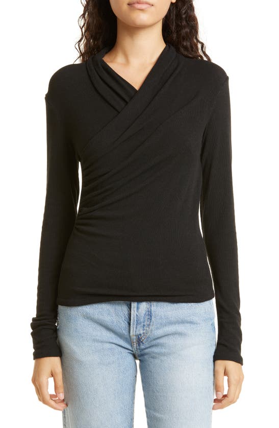 VINCE WRAP FRONT LONG SLEEVE KNIT TOP