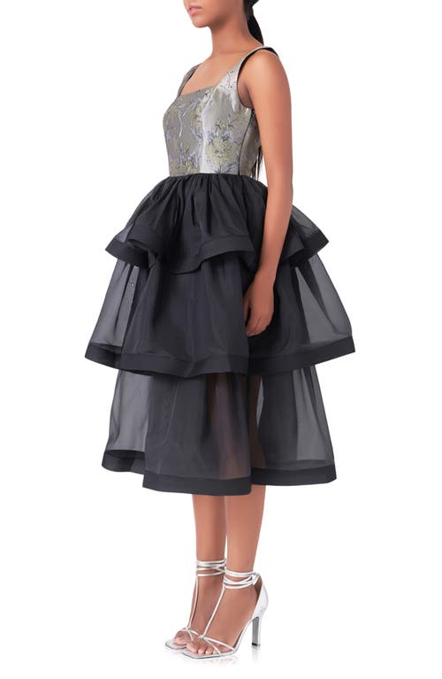 Endless Rose Floral Jacquard Midi Dress In Taupe Multi/black