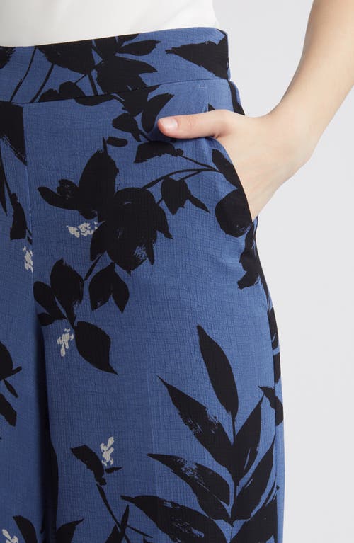 Anne Klein Floral Wide Leg Pants In Blu Jay/anne Black Multi