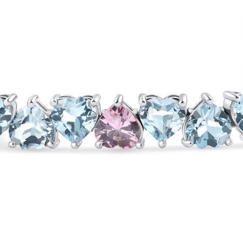 Bliss Diamond 34.43ct Heart Shape Pink & Blue Topaz Tennis Bracelet 14k Gold 23.51grams In 14k White Gold