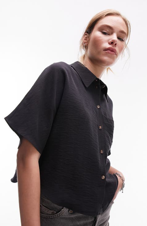Crinkle Twill Crop Button-Up Shirt