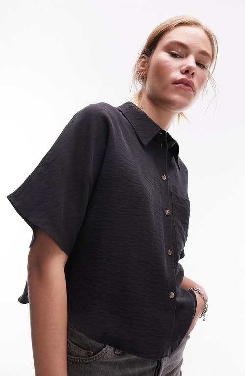 Topshop Crinkle Twill Crop Button-Up Shirt at Nordstrom