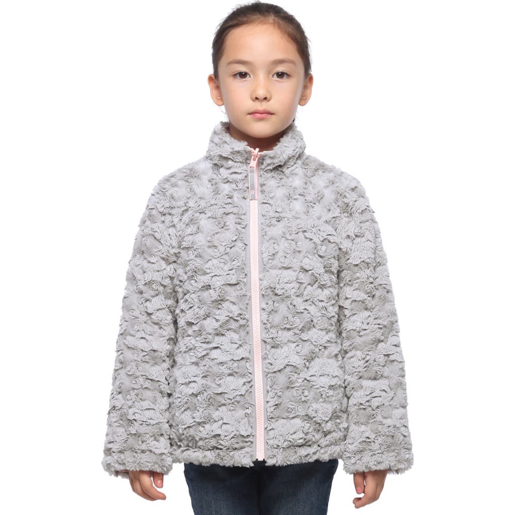 Rokka&rolla Kids' Reversible Fleece Puffer Jacket In Frost Gray/chalk Pink