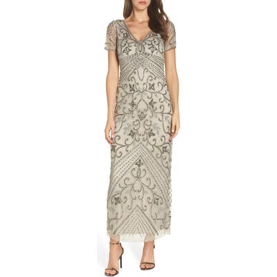 Pisarro Nights Beaded Longline Gown, Metallic