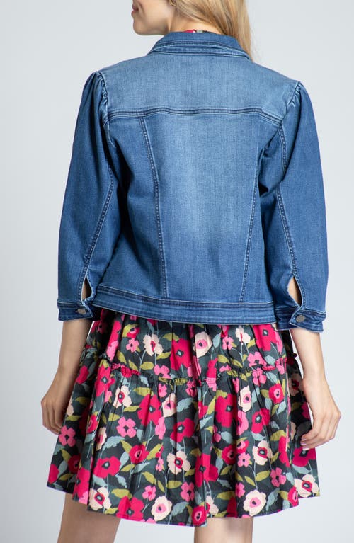 Apny Puff Sleeve Denim Jacket In Medium Indigo