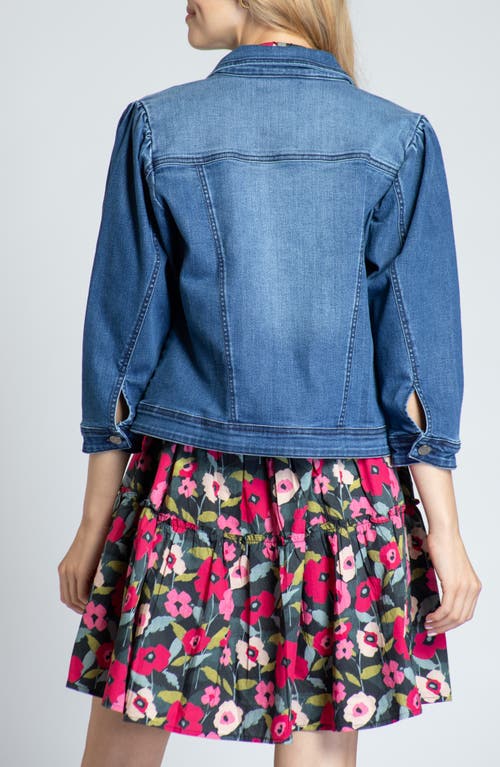 Shop Apny Puff Sleeve Denim Jacket In Medium Indigo