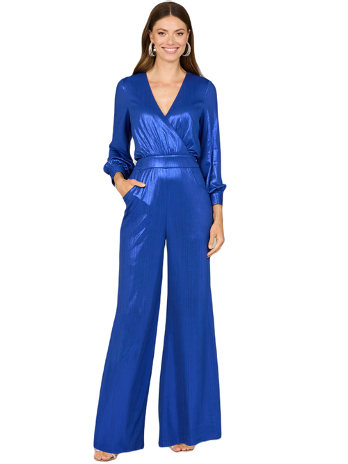 Shop Lara New York Metallic Shimmer Jumpsuit With Pockets In Blue