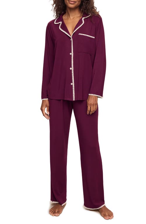 EBERJEY EBERJEY FRIDA CONTRAST EMBROIDERY KNIT PAJAMAS 