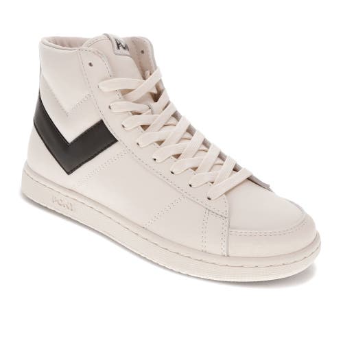 Pony Mens M-80 High Genuine Leather Premium Lace Up Athletic Sneaker Shoe In Off White/black