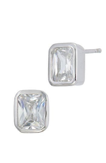 Savvy Cie Jewels Bezel Set Cubic Zirconia Stud Earrings In Silver