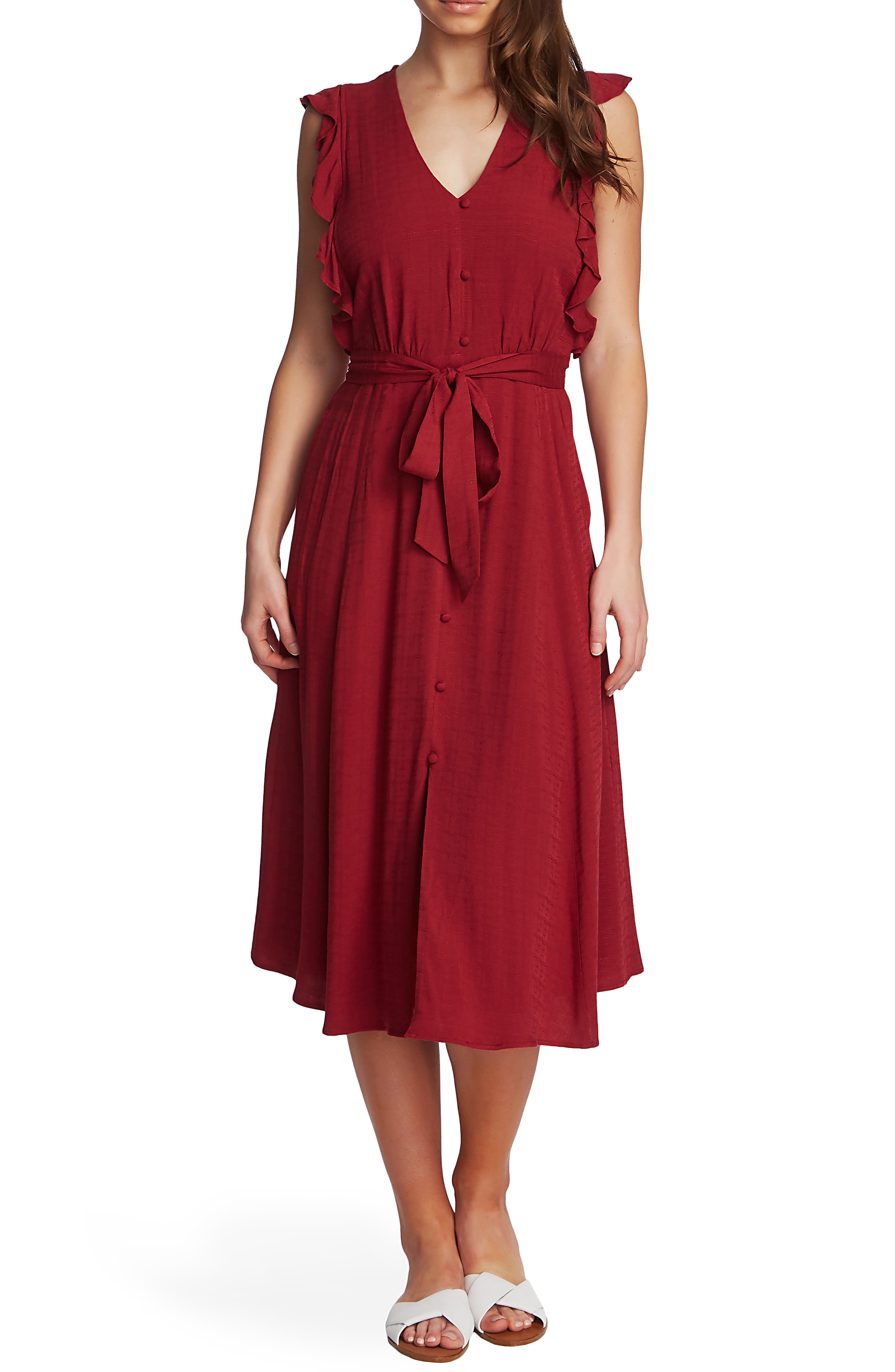 1.state Ruffle Tie Waist Midi Dress