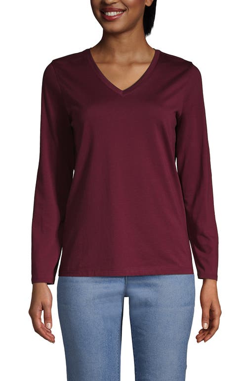 Shop Lands' End Relaxed Supima Cotton Long Sleeve V-neck T-shirt In Rich Burgundy