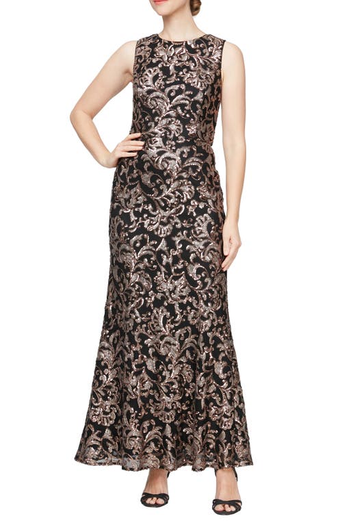 Alex Evenings Sequin Sleeveless Gown In Brown