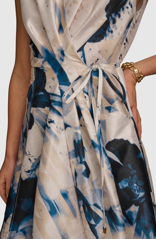 Shop Donna Karan Print Midi Wrap Dress In Tide/ Cream