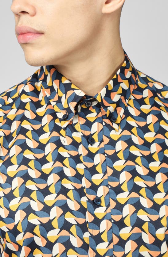 Shop Ben Sherman Bauhaus Print Short Sleeve Button-down Shirt In Midnight