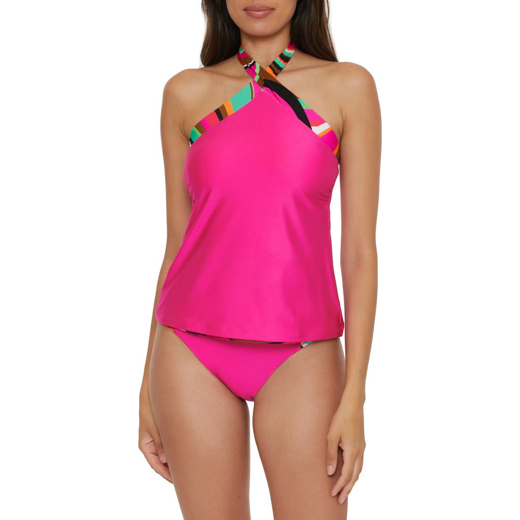 Trina Turk Swoop Reversible Halter Tankini Top In Pink Multi