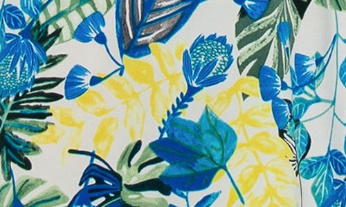 Shop Melloday Flutter Sleeve Smocked Midi Dress In Blue/yellow Leaf