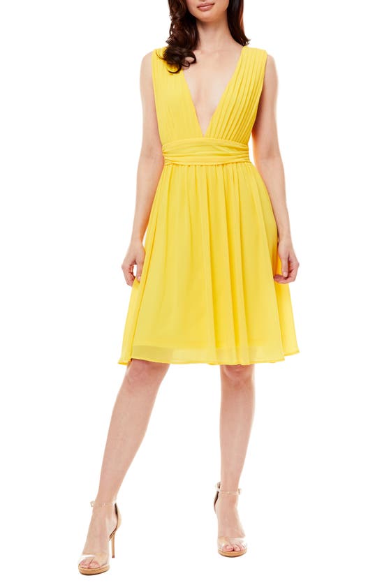 Love By Design Melissa Plunge Neck Chiffon Fit & Flare Dress In Sun Yellow