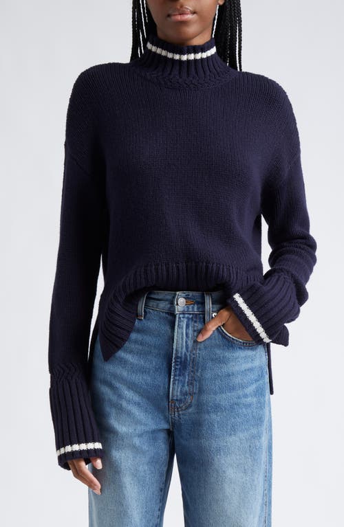 Veronica Beard Lancetti Stripe Turtleneck Wool Blend Sweater In Navy