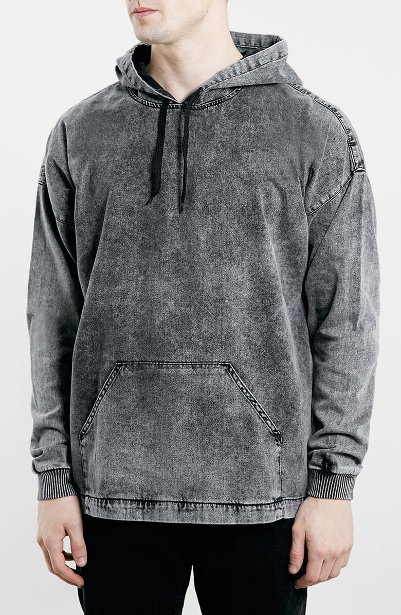 Topman Oversize Acid Wash Black Denim Hoodie | Nordstrom