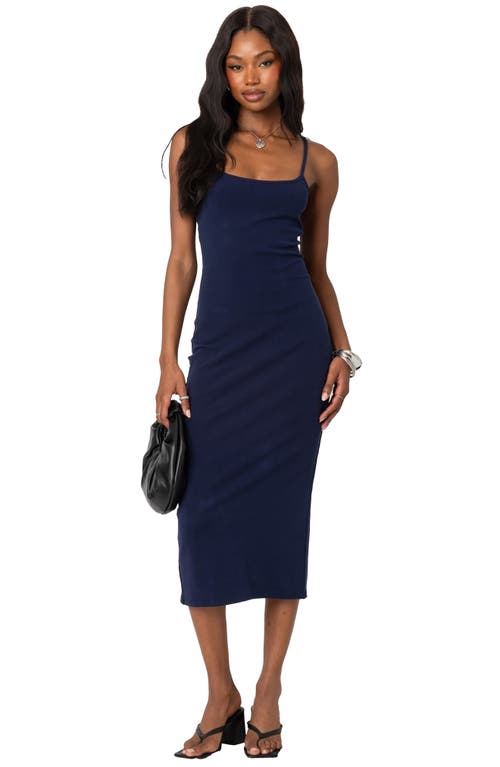 Edikted Stretch Cotton Midi Slipdress In Navy