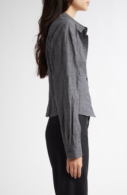 Paloma Wool Magalita Crop Crinkle Cotton Blend Button-up Shirt In Grey