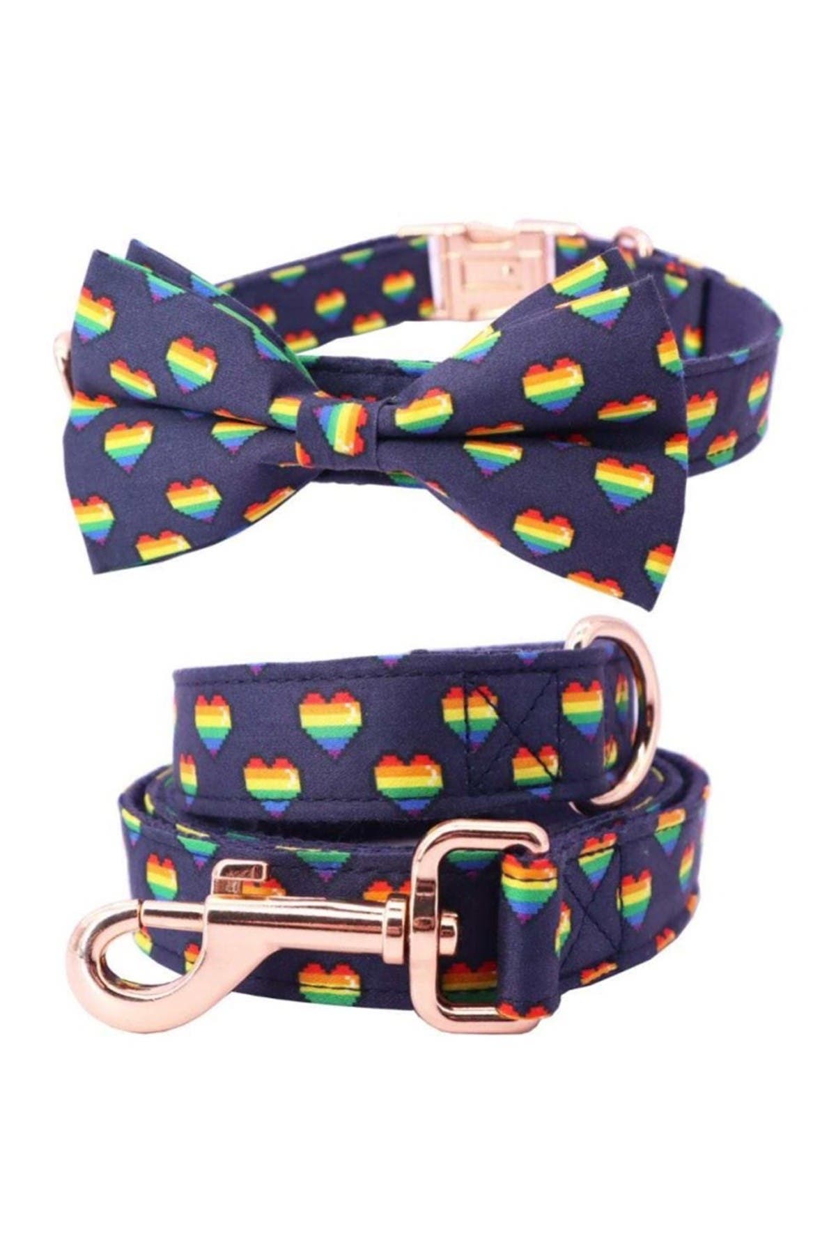 Dogs Of Glamour Bentley Heart Collar & Leash Set In Blue/multi