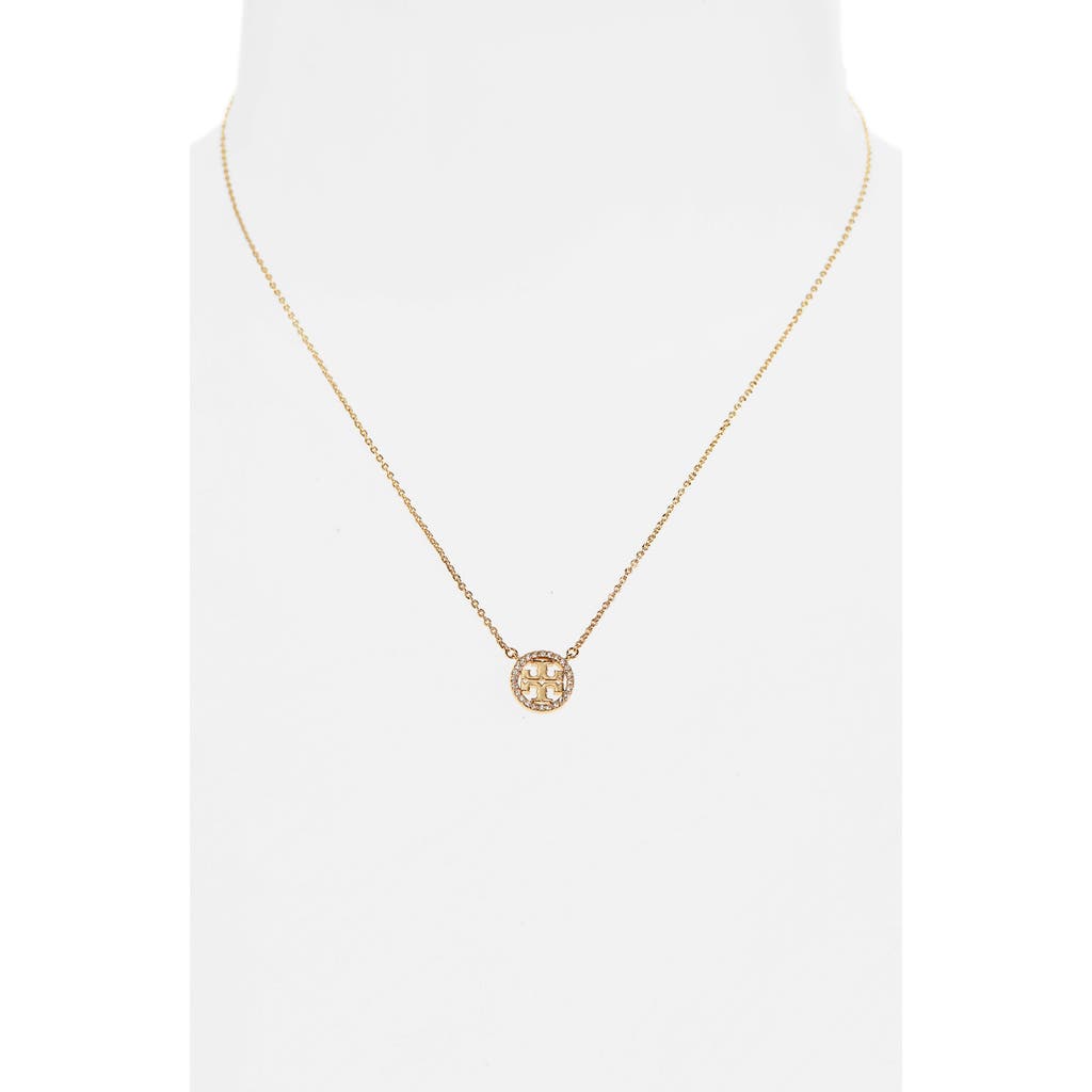 Tory Burch Miller Pave Logo Delicate Necklace In Tory Gold/crystal