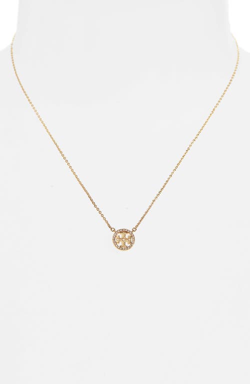 Tory Burch Miller Pave Logo Delicate Necklace In Tory Gold/crystal