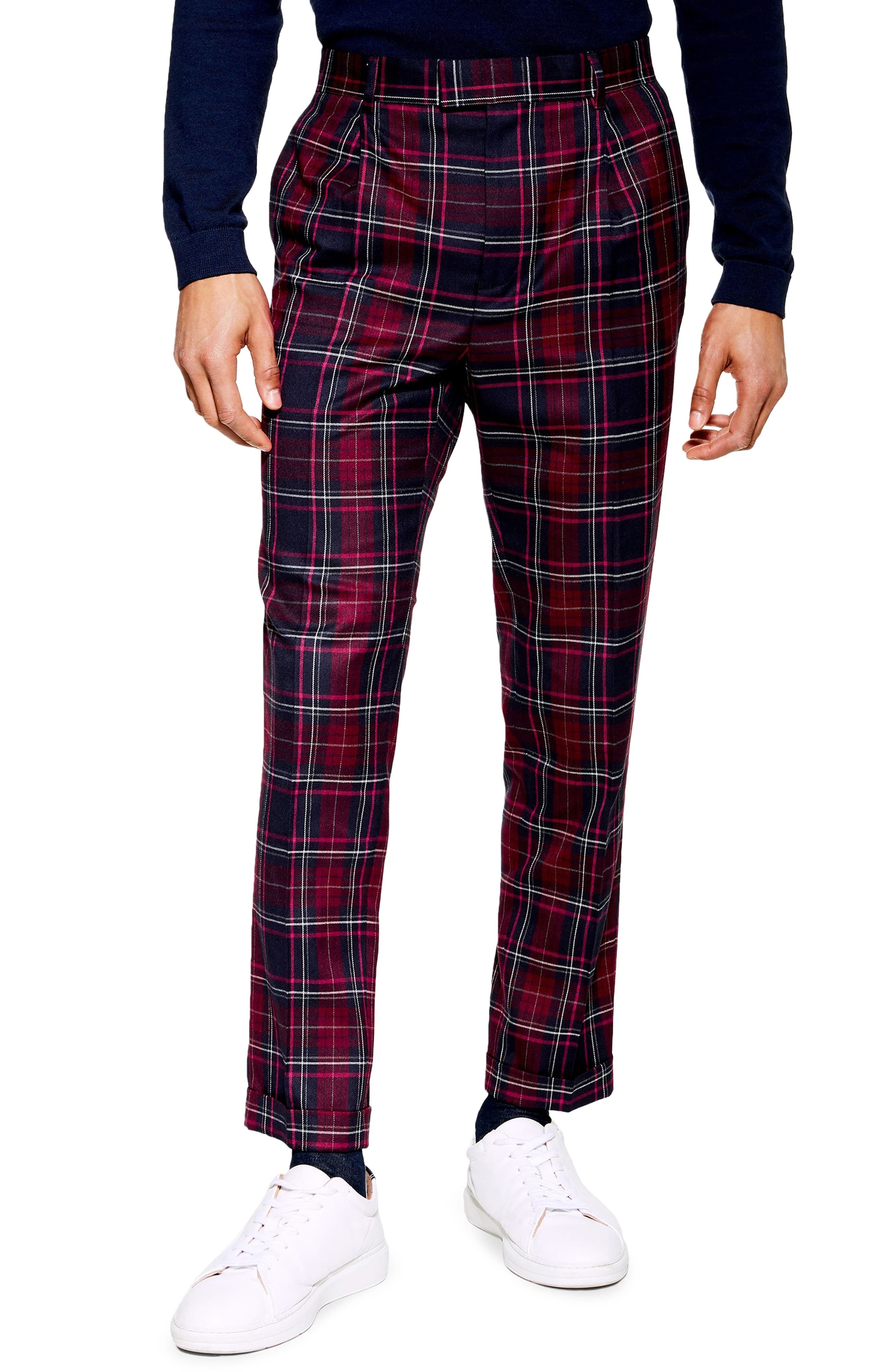 skinny fit check trousers