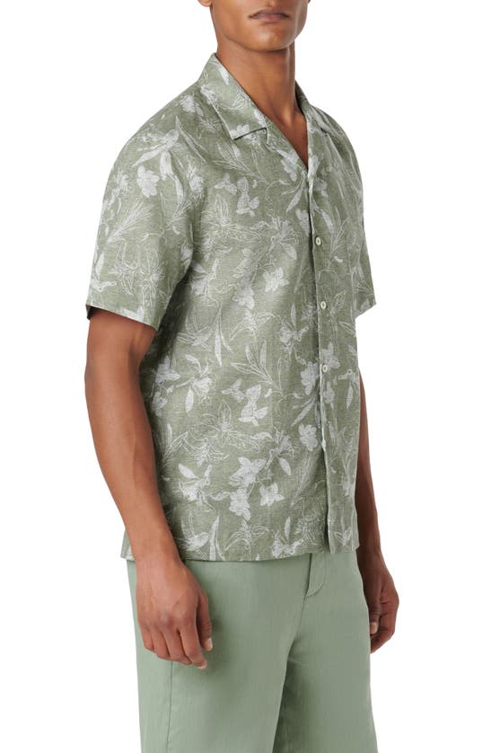 Shop Bugatchi Orson Floral Linen & Cotton Camp Shirt In Olive