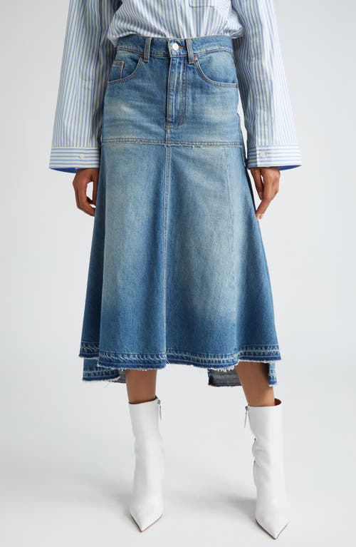 Deconstructed Cotton Denim Skirt in Vintage Wash Mid