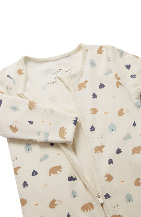 Mori Bear Print Zip-up Romper In Bear Print