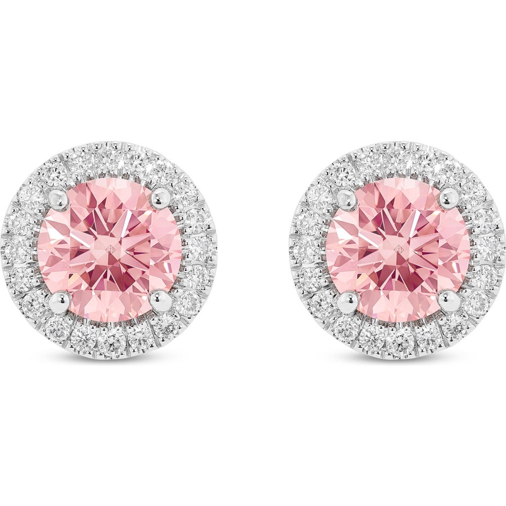 Lightbox 2-carat Lab Grown Diamond Halo Stud Earrings In Pink/14k White Gold
