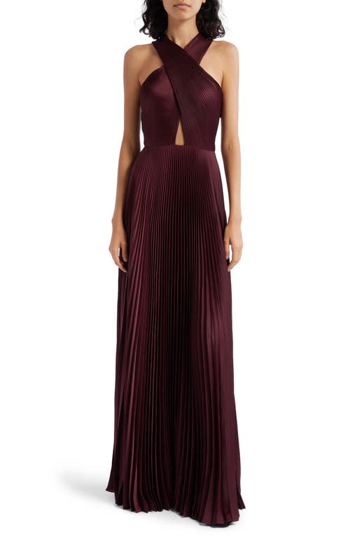 A.L.C. A. L.C. Athena Pleated Crossover Cutout Satin Maxi Dress in Chicory