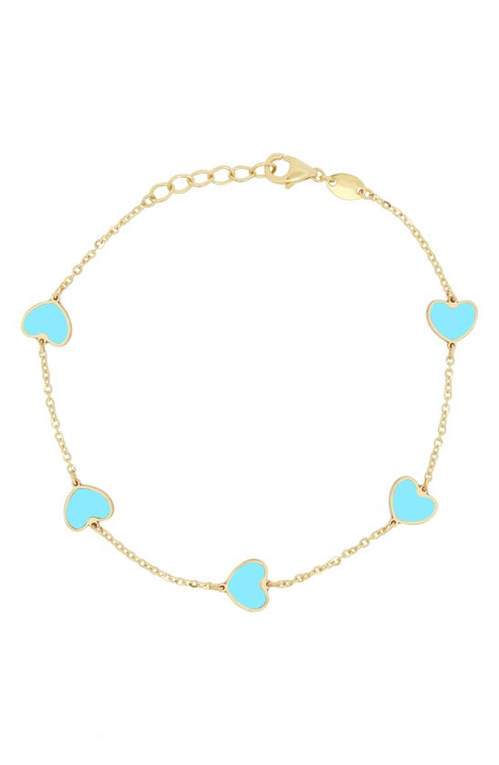 House Of Frosted Heart Station Chain Bracelet In Gold/ Turquoise
