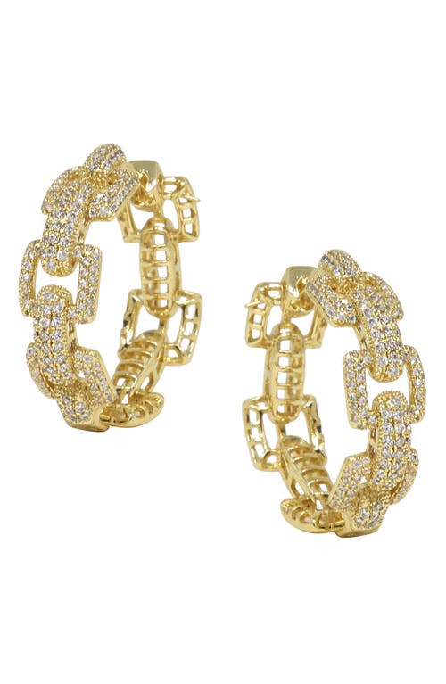 Crystal Chain Link Hoop Earrings in Gold