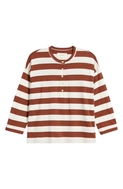 Shop The Great . The Shrunken Long Sleeve Henley In Cognac Stripe