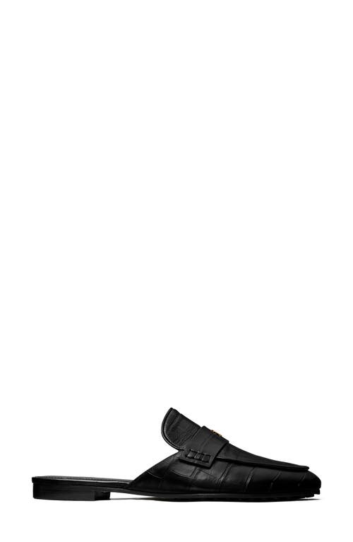 Tory Burch Croc Embossed Mule In Perfect Black
