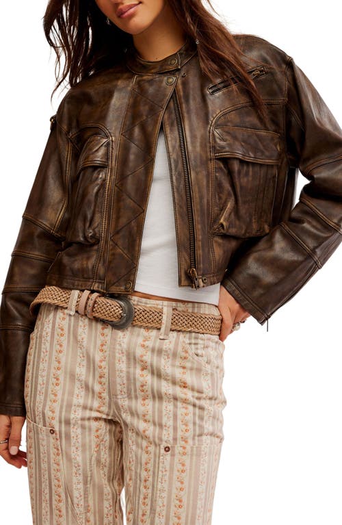 Shop Free People Adrienne Leather Bomber Jacket In Brownie